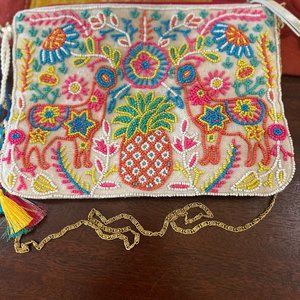 Betsey Johnson VINTAGE beaded clutch crossbody with chain - Pineapple & Deer